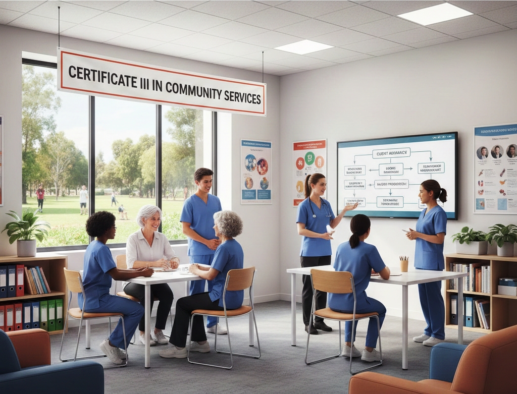 student interacting with each other, community support , professional training setting